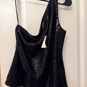 Banana Republic Black Sequin One Shoulder Top NWT Side Zip
